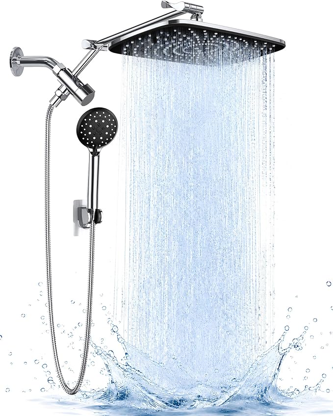Veken Cabezal de Ducha de Lluvia con Ducha de Mano – Alta Presión, Múltiples Modos, Cromo Plateado