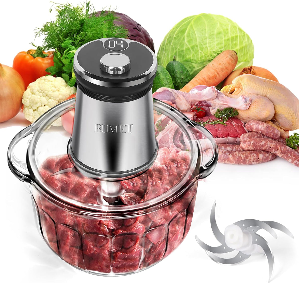 ⚠️ PRESENTA USO, NO AFECTA SU FUNCIONAMIENTO | Procesador de Alimentos Eléctrico BUMET 850W – Tazón Vidrio 16 Tazas, Cuchilla 6 Filos, Temporizador LED