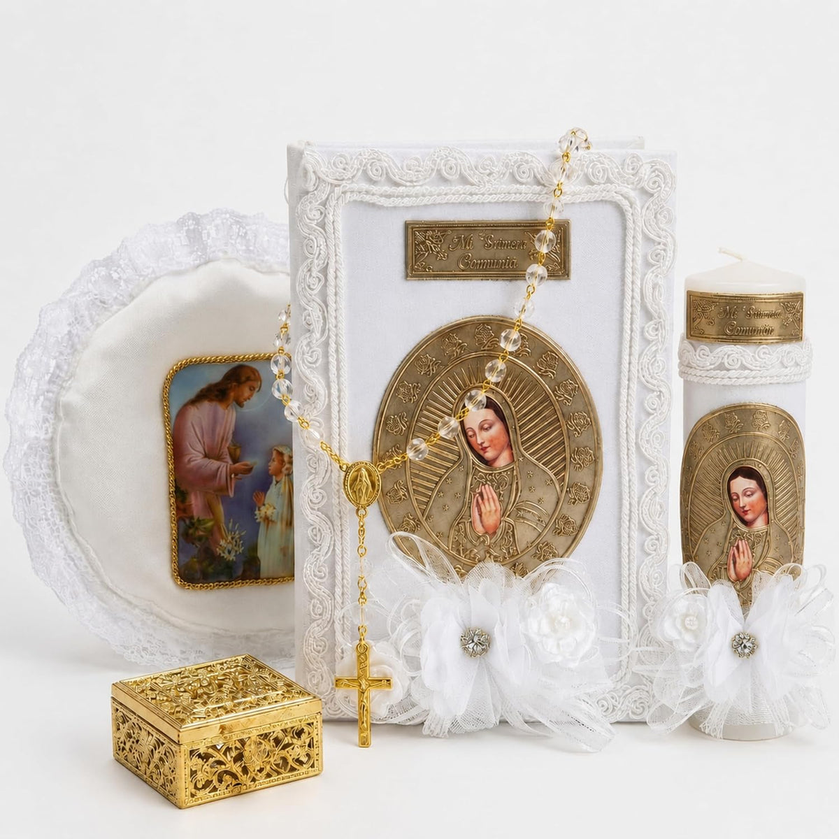 Juego de Biblia y Velas de Primera Comunión para Niña en Español – Set Completo con Recuerdos