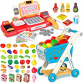 Yalujumb Carrito de Compras de Juguete con Caja Registradora y Calculadora | Set de Juego Simbolico con Comida y Accesorios | para Ninos de 3 Anos en Adelante