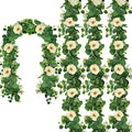 Dolicer 4Pcs 26Ft Artificial Eucalyptus Garlands with Flowers - 8 Roses, Faux Floral Greenery Garlands Fake Flowers Vines for Wedding Table Centerpieces Arch Party Ceremony Backdrop Decor (White)