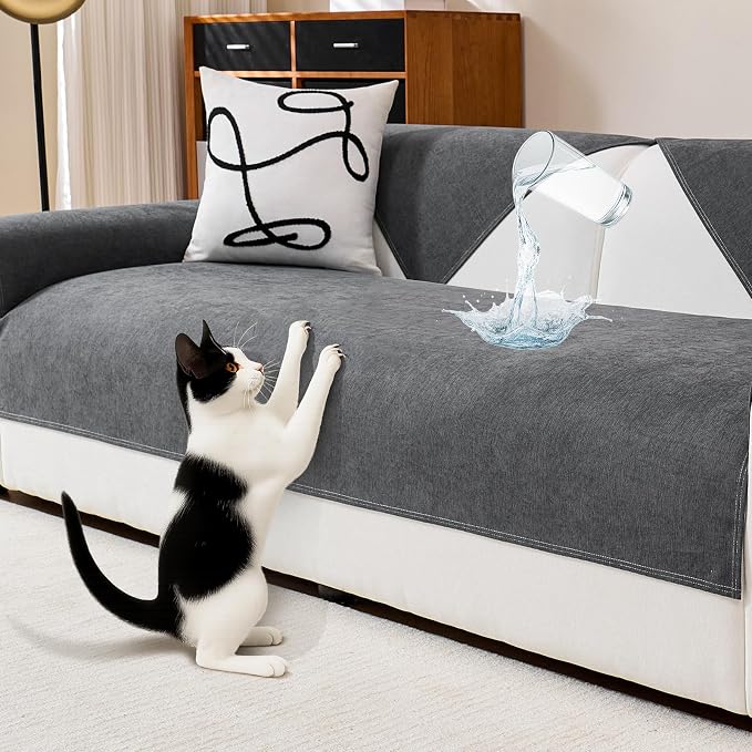 Funda para sofá DeepDream de chenilla, impermeable, resistente a los arañazos, para perros y gatos, protectora antideslizante para muebles, para sofás seccionales de 2/3/4 plazas