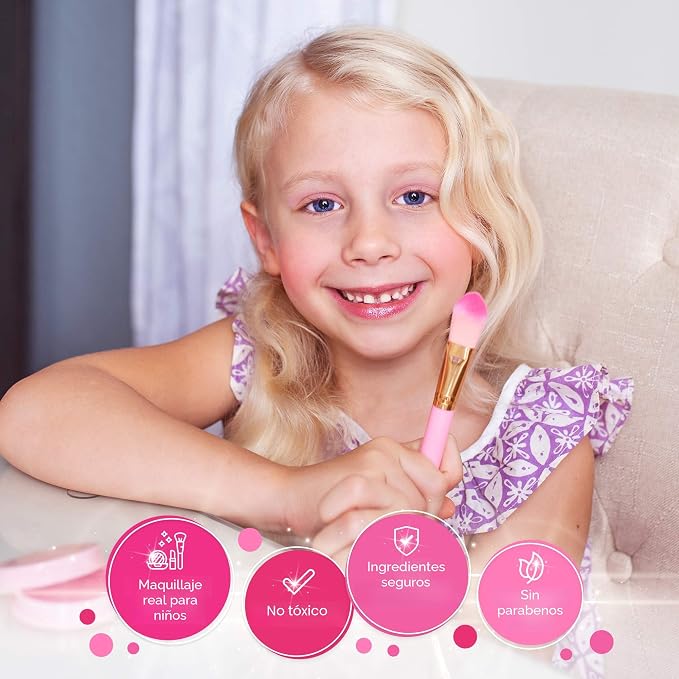 Sprinkles Toyz Kit de maquillaje real para niñas pequeñas: con bolsa de maquillaje de unicornio rosa, juguetes de maquillaje reales, no tóxicos, lavables, regalos para niñas pequeñas, juego de princesa