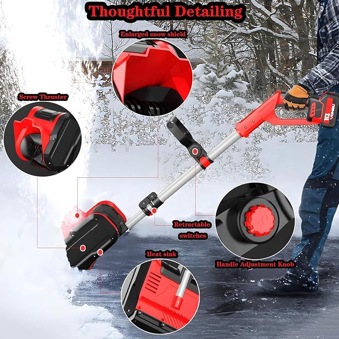 Soplador de nieve eléctrico de mano de 1200 W, pala de nieve inalámbrica para batería de 20 V, soplador de nieve inalámbrico sin escobillas, soplador de nieve de batería (2 baterías) para patio, parque infantil, granja