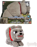 ⚠️ NO INCLUYE EL HUESO - Mattel Minecraft Dennis el lobo de peluche con acción de alimentación y sonido, animal de peluche modo comida inspirado en una película de Minecraft