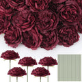 Thiccywoov 100 Flores de Rosa Artificial de Tallo Largo, 3.2 Pulgadas, Rosa de Seda, Flores Falsas para Bodas, Ramo de Novia, Día de la Independencia, Decoración Floral para el Hogar, Centros de Mesa, Fiestas (Borgoña)
