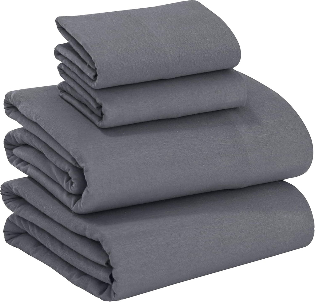 RUVANTI 100% Cotton Flannel Sheets King Size - 4 Piece Warm, Soft & Breathable, Deep Pocket, Double Brushed Cozy All Season Bedding Set, Dark Grey