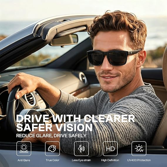 Gafas de sol polarizadas para hombres y mujeres, retro, cuadrados, protección UV400, marco ligero, gafas de sol para conducción