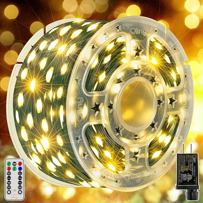 llny Luces LED de 198 pies 600 LED para exteriores, impermeables, enchufables, para árbol de Navidad, con 8 modos de temporizador remoto, cadena de luces para casa, patio, exterior, interior