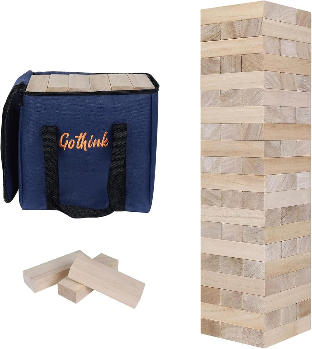 Juego de torre gigante GOTHINK, gran torre apilable de más de 1 metro de altura, 60 piezas de bloques de madera gigantes para juegos de jardín al aire libre con estuche de transporte. Juego de apilamiento de madera, juguete nocturno, regalo para niños