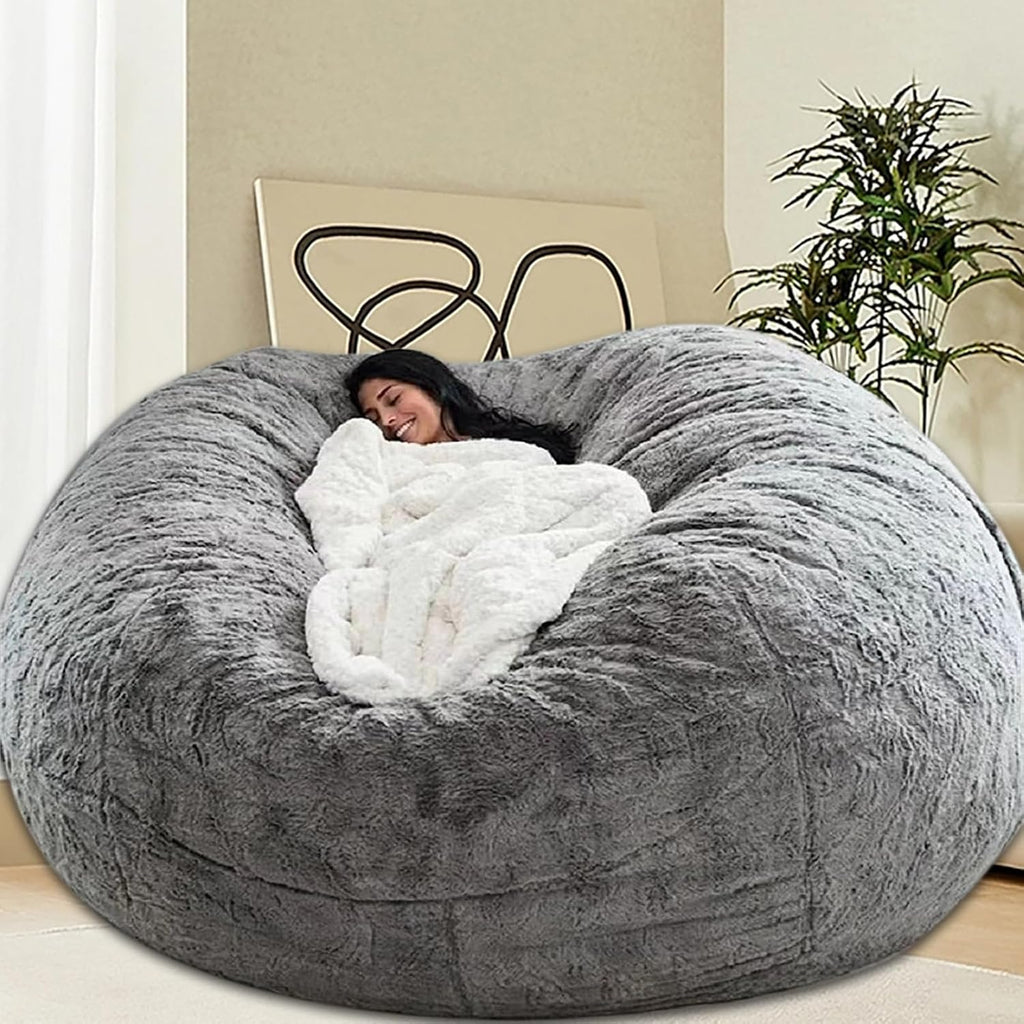 Sillón puff para niños y adultos, sin relleno, redondo, de felpa, extragrande, funda de sofá para guardar peluches, 1,5 m, gris claro 