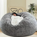 Sillón puff para niños y adultos, sin relleno, redondo, de felpa, extragrande, funda de sofá para guardar peluches, 1,5 m, gris claro 