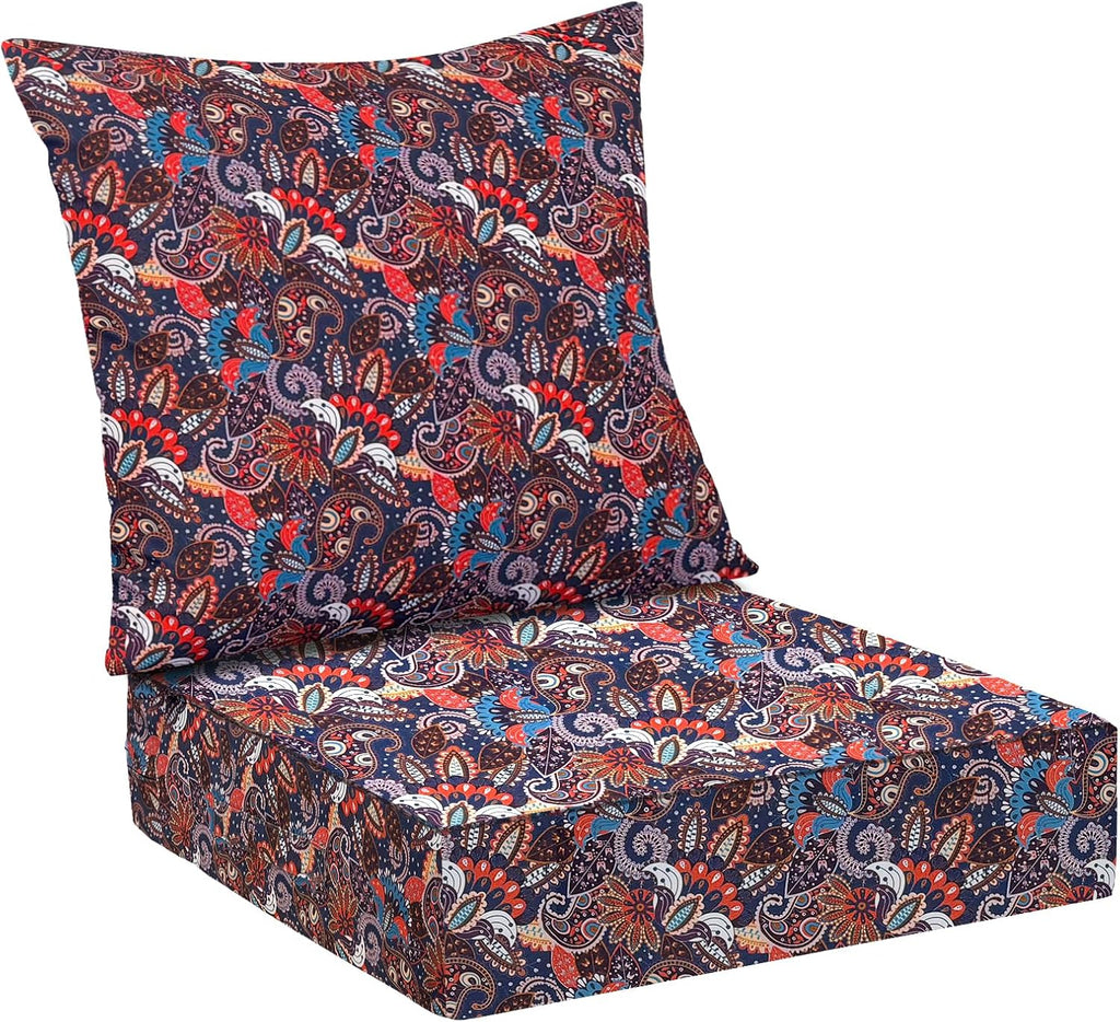 Cojines de Exterior para Patio | Set 24x24x5.75 pulgadas | Impermeables Anti-Decoloracion | Funda Removible | Floral Artistico