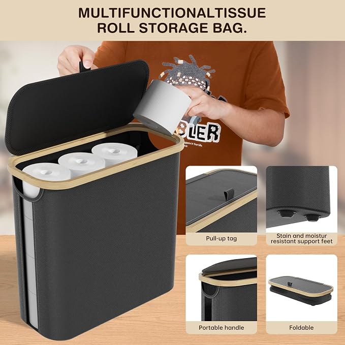 ⚠️IMPORTANTE: tiene una parte descocida no afecta su funcionamiento ver fotos - Cesta de almacenamiento de papel higiénico con tapa y asa, organizador plegable de papel higiénico para baño, soporte de papel higiénico de gran capacidad