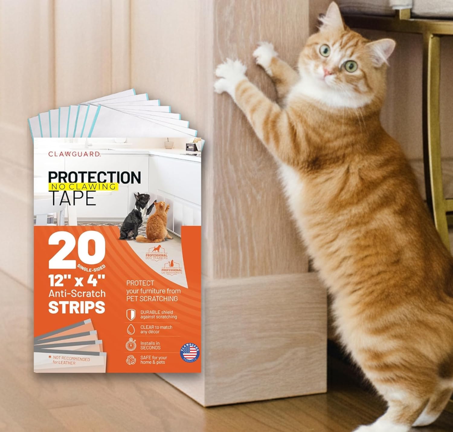 CLAWGUARD Tiras Protectoras Antiarañazos – 20 Tiras Precortadas 30x10 cm | Protector para Muebles, Puertas y Sofás