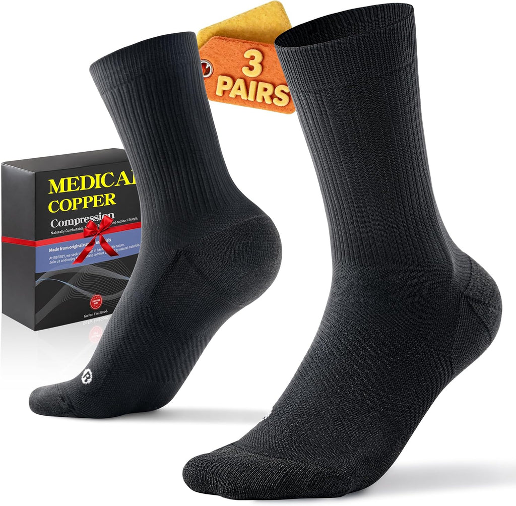 Calcetines de compresión firmes de cobre de 20-30 mmHg para mujeres y hombres (3 pares) - Soporte médico para la circulación, la hinchazón, el control del olor y la fatiga de los pies.