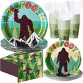 Set Decoración Cumpleaños Bigfoot 120 Piezas Para 24 | Platos, Vasos, Servilletas, Tenedores y Decoración Sasquatch