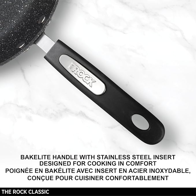 Starfrit The Rock - Sartén antiadherente de 28 cm (11") - Aluminio forjado duradero - Apto para horno - Libre de PFOA - Fácil de limpiar - Negro