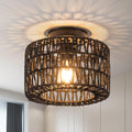 Lámpara de techo de ratán Rpzloila, lámpara de techo empotrada de estilo rústico con 1 luz, luminaria bohemia para dormitorio, sala de estar, pasillo y entrada, acabado negro.