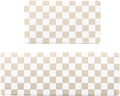 Juego de alfombras de cocina a cuadros color crema [2 piezas], antifatiga, impermeables, antideslizantes, de espuma ergonómica de alta resistencia para suelo, hogar y lavandería