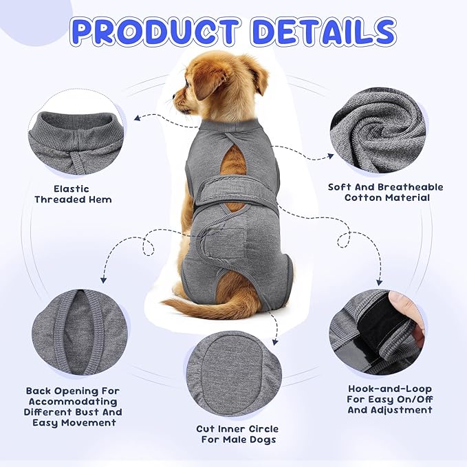 Traje de Recuperación Postoperatorio SlowTon para Perros – Alternativa al Collar Isabelino | Gris XL