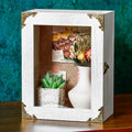 Caja Expositora Cinnvoice 8x10" | Madera Rústica Quemada Blanca | Respaldo de Corcho | 4.7" Profundidad | Flores Fotos Boda Recuerdos | 1 Unidad