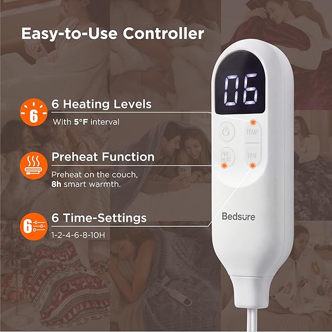 Bedsure Manta eléctrica individual – Manta térmica de franela suave, calentamiento rápido con 10 ajustes de tiempo y 6 ajustes de calor, regalo cálido para la abuela (62 x 84 pulgadas, crema)
