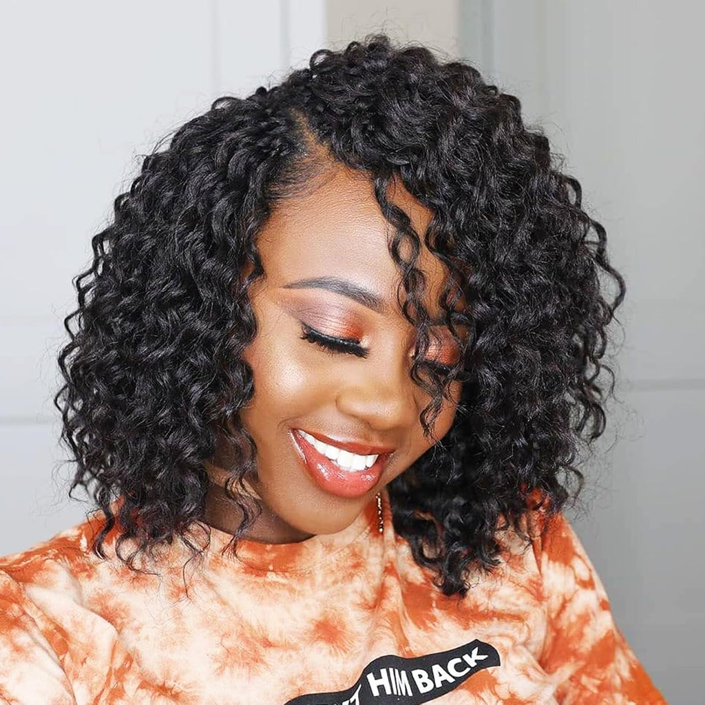 Extensiones de Cabello Humano Crochet | Rizado Profundo 12 pulgadas | Micro Loop Invisible | Boho Braids | Negro 60g