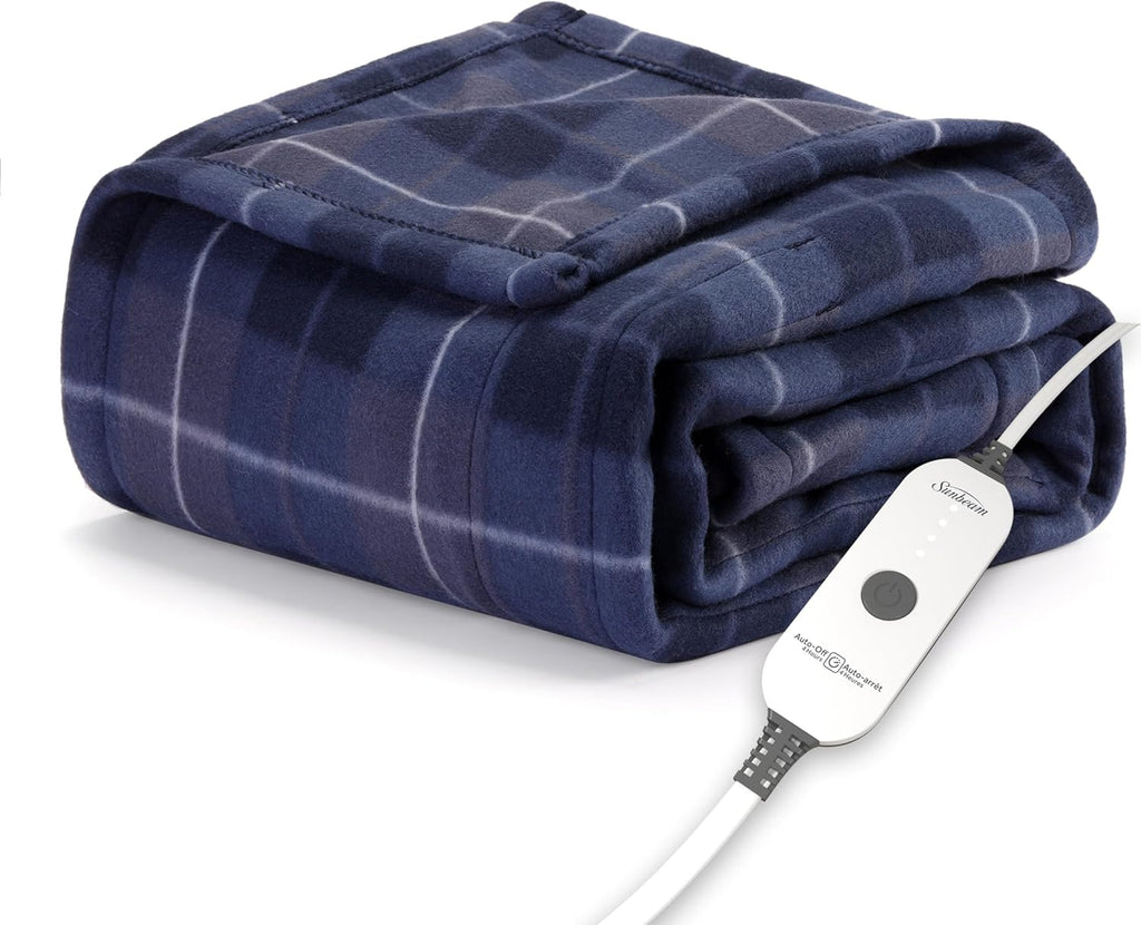 Cobija Eléctrica Sunbeam Royal Ultra – 4 Niveles de Calor, Apagado Automático, Cuadros Azul, 127x152 cm