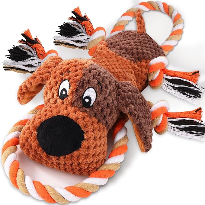 Juguetes de Peluche para Perros con Cuerda, Silbato y Papel Crujiente – Juguete Interactivo Chirriante para Masticar para Perros Grandes y Cachorros – Juguete Resistente para Mascotas para Tira