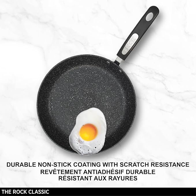 Starfrit The Rock - Sartén antiadherente de 28 cm (11") - Aluminio forjado duradero - Apto para horno - Libre de PFOA - Fácil de limpiar - Negro