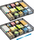 Marbrasse Organizador Expandible para Cajon de Escritorio | Bandeja de Malla con 10 Compartimentos Ajustables (Negro, 2 Pack)