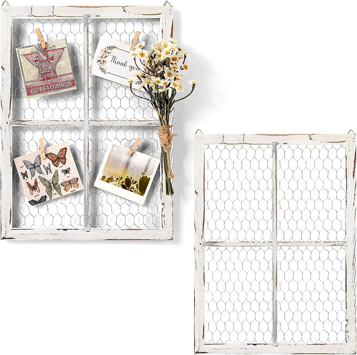 Chunful Paquete de 2 Marcos de Madera con Malla de Gallinero para Decoración de Fotos, Joyas y Manualidades (Blanco)