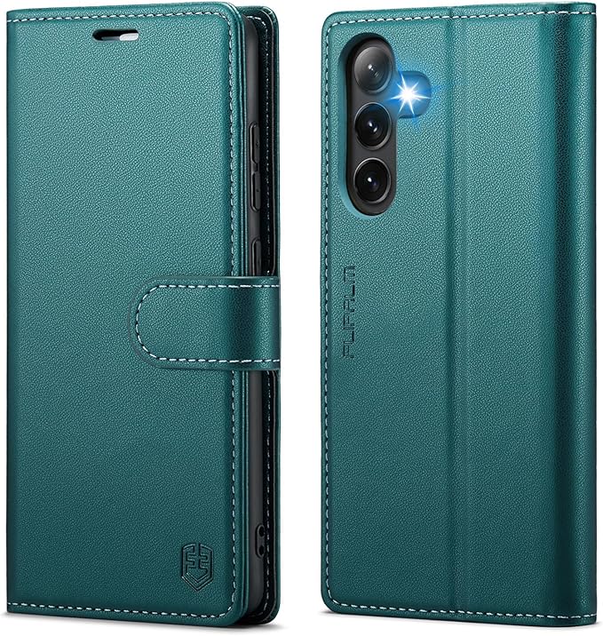 Funda tipo cartera para Samsung Galaxy S25 Plus/S25+, con bloqueo RFID para tarjeta de crédito, cubierta protectora con patas de apoyo, de cuero PU, tipo folio, con tapa, a prueba de golpes