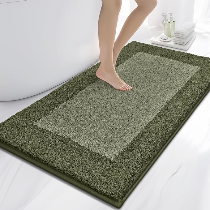 Alfombras de baño de 30 x 60 pulgadas, antideslizantes, extrasuaves, absorbentes, lavables a máquina, de secado rápido, para suelo de baño, ducha, bañera y fregadero, color verde oliva y verde
