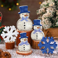 Yousoontic 5 piezas de decoración de mesa de invierno, muñeco de nieve de madera, muñeco de nieve azul y blanco, copo de nieve, bandeja escalonada, decoración de mesa de Navidad, centro de mesa