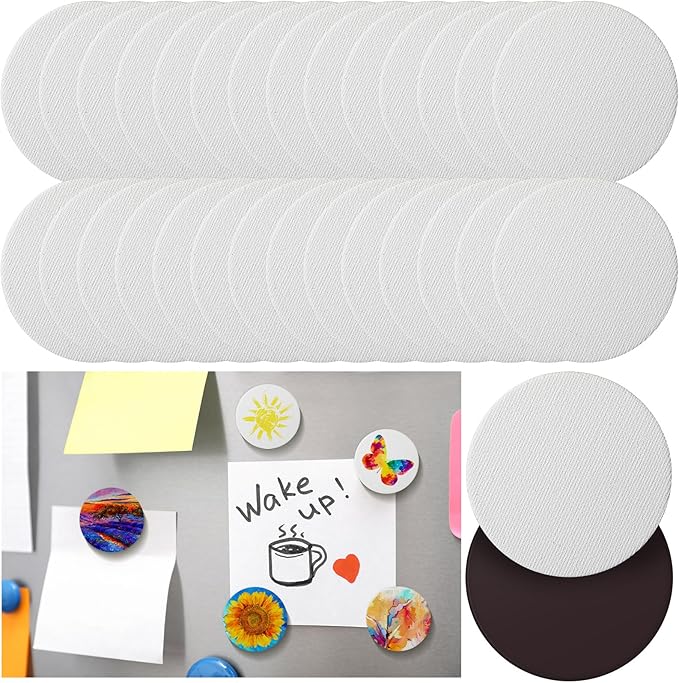 Engrowtic 25 piezas de mini panel de lienzo magnético para pintar azulejos de arte para nevera, taquilla, manualidades (redondo, 3 pulgadas)