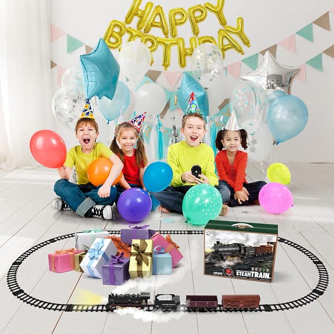 Set de Tren Eléctrico JONEALA con Control Remoto — Locomotora de Vapor, Luces y Sonidos, Para Niños 4-10 Años