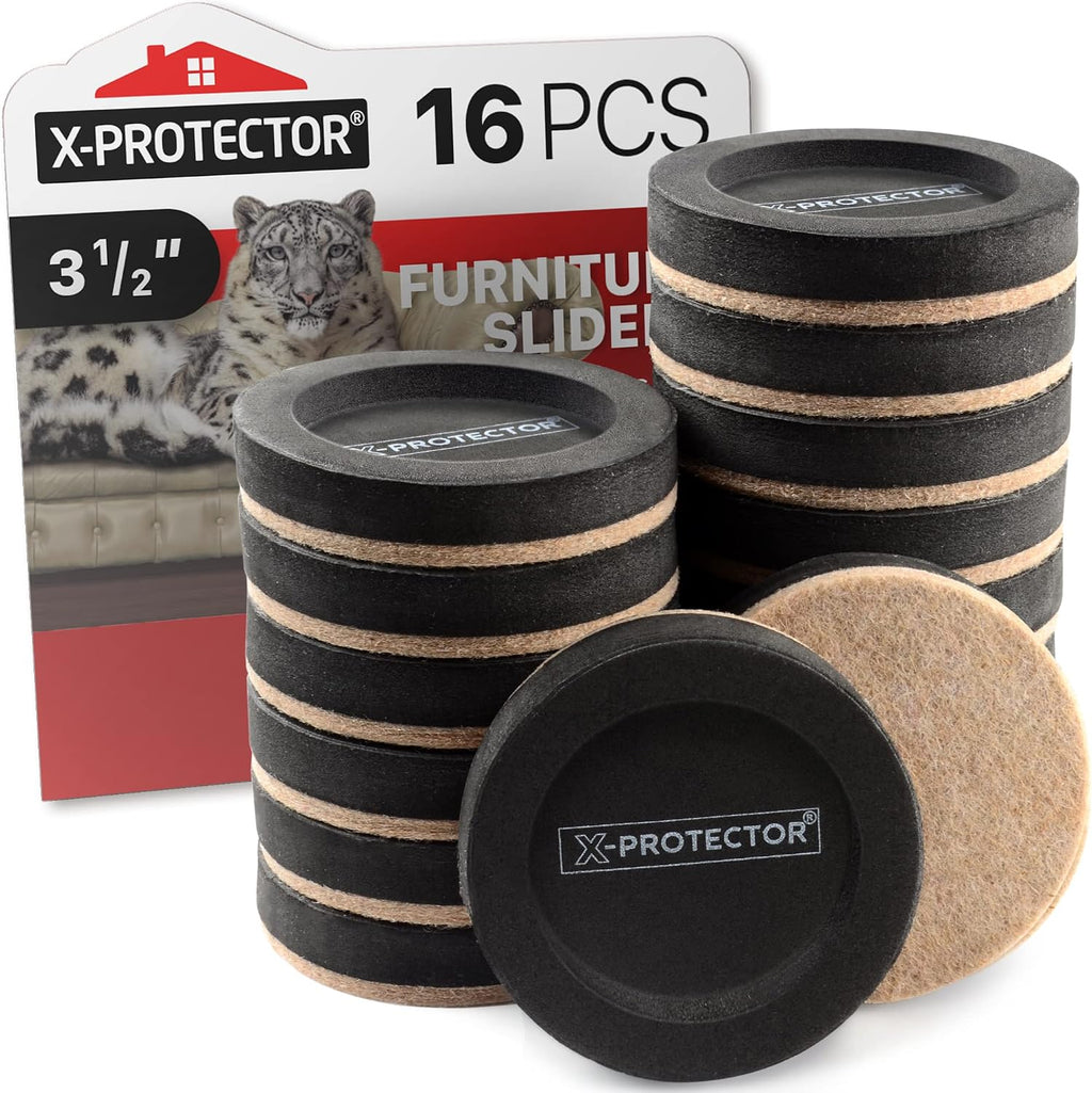 Deslizadores de fieltro para muebles para pisos de madera X-PROTECTOR 16 PIEZAS 3  - Deslizadores para muebles con diseño único - Deslizadores de muebles resistentes para superficies duras - Deslizadores de fieltro - ¡Mueva sus muebles fácilmente!