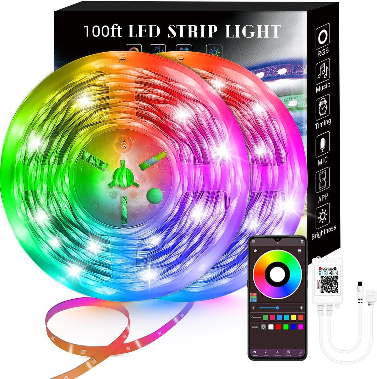 Tira LED RGB Inteligente Lcutml 100ft — Sincroniza con Música, Control Remoto 40 Teclas, Multicolor para Dormitorio y Navidad