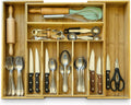 Organizador de cajones de bambú EXPORICA | Organizador expandible para cubiertos y utensilios de cocina | Bandeja para cubiertos con separadores ajustables | Cajón de madera para cuchillos, cucharas y tenedores | Bambú natural