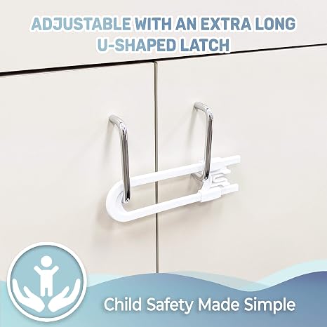 Cerradura deslizante de seguridad para gabinete (paquete de 6) fácil de usar, cerradura de seguridad infantil multiusos, no requiere herramientas ni perforaciones, lo mejor para prueba de bebés