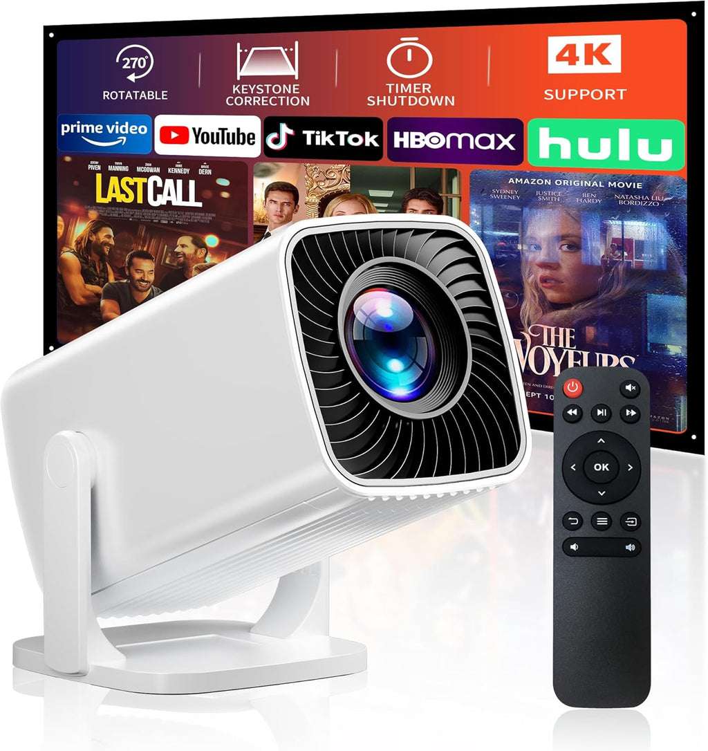 Mini Projector, Portable Projector 4K & Full HD 1080P Support, 270Â° Rotation Outdoor Projector, Movie Projector Compatible with Smartphone, TV Stick, Laptop, PS4, HDMI, USB