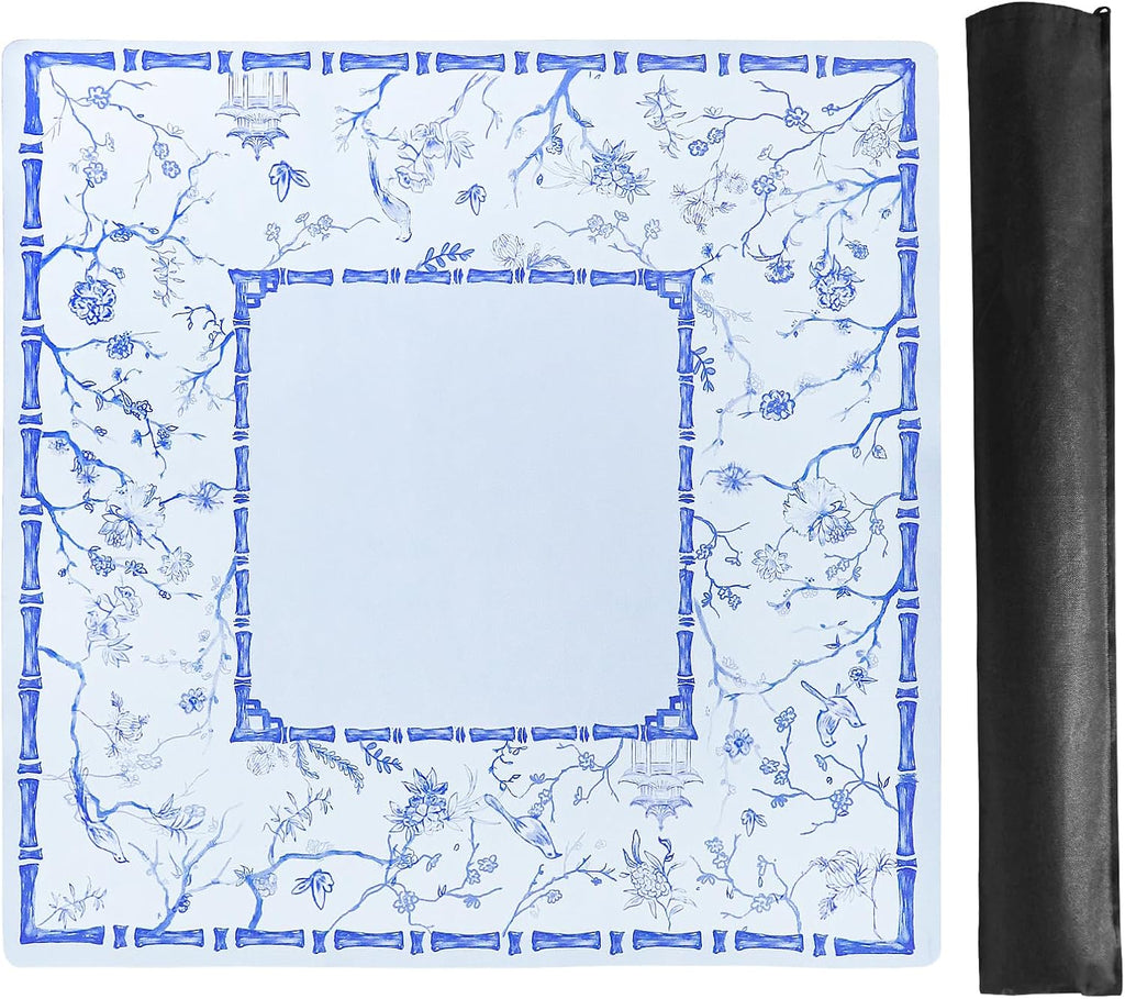 TIASUSAN Large Blue Mahjong Mat (31.5” x 31.5”) with Black Carrying Bag, Anti-Slip, Noise-Reducing Table Cover for Mahjong, Poker, Board Games, Dominoes, and Card Games