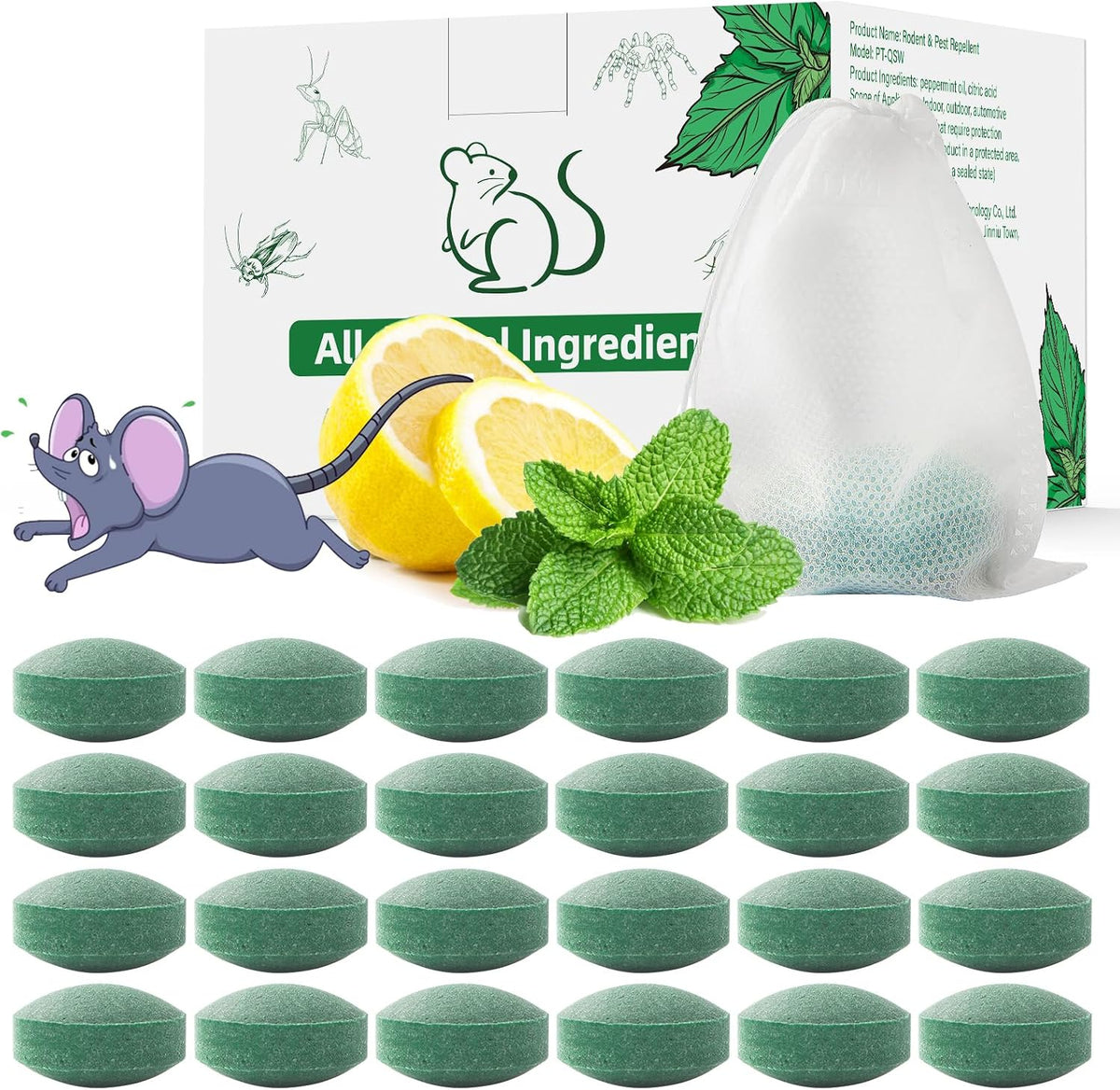 Repelente de plagas de roedores, paquete de 24 repelentes de aceite de menta para ratas, ratas, arañas, cucarachas, hormigas, ardillas, control de plagas en interiores y exteriores, disuasorio natural
