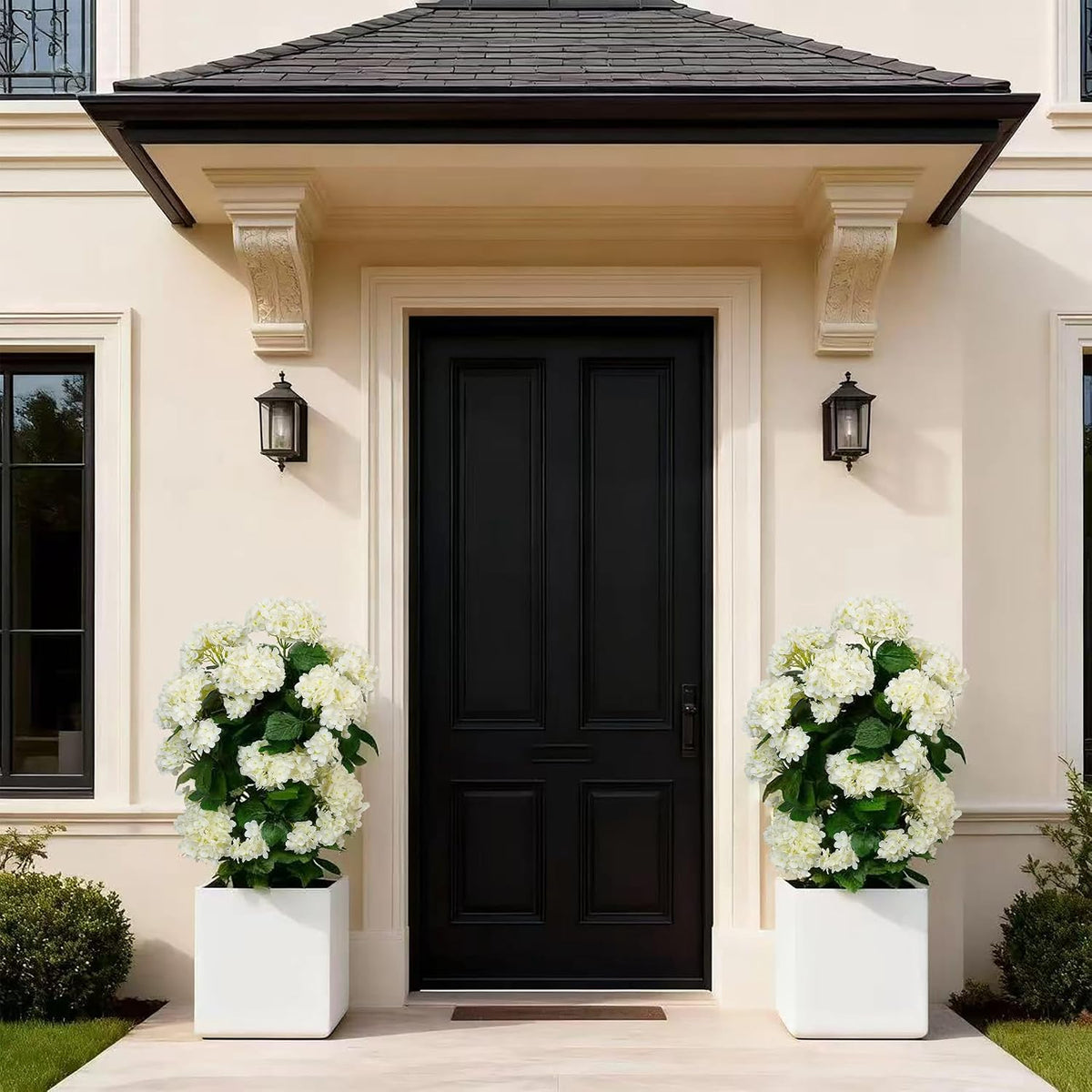 Hortensia sintética de 30 pulgadas de alto (paquete de 2), planta de hortensias artificiales en maceta con flores blancas, árbol de hortensias realista para interiores y exteriores, porche, patio, decoración del hogar
