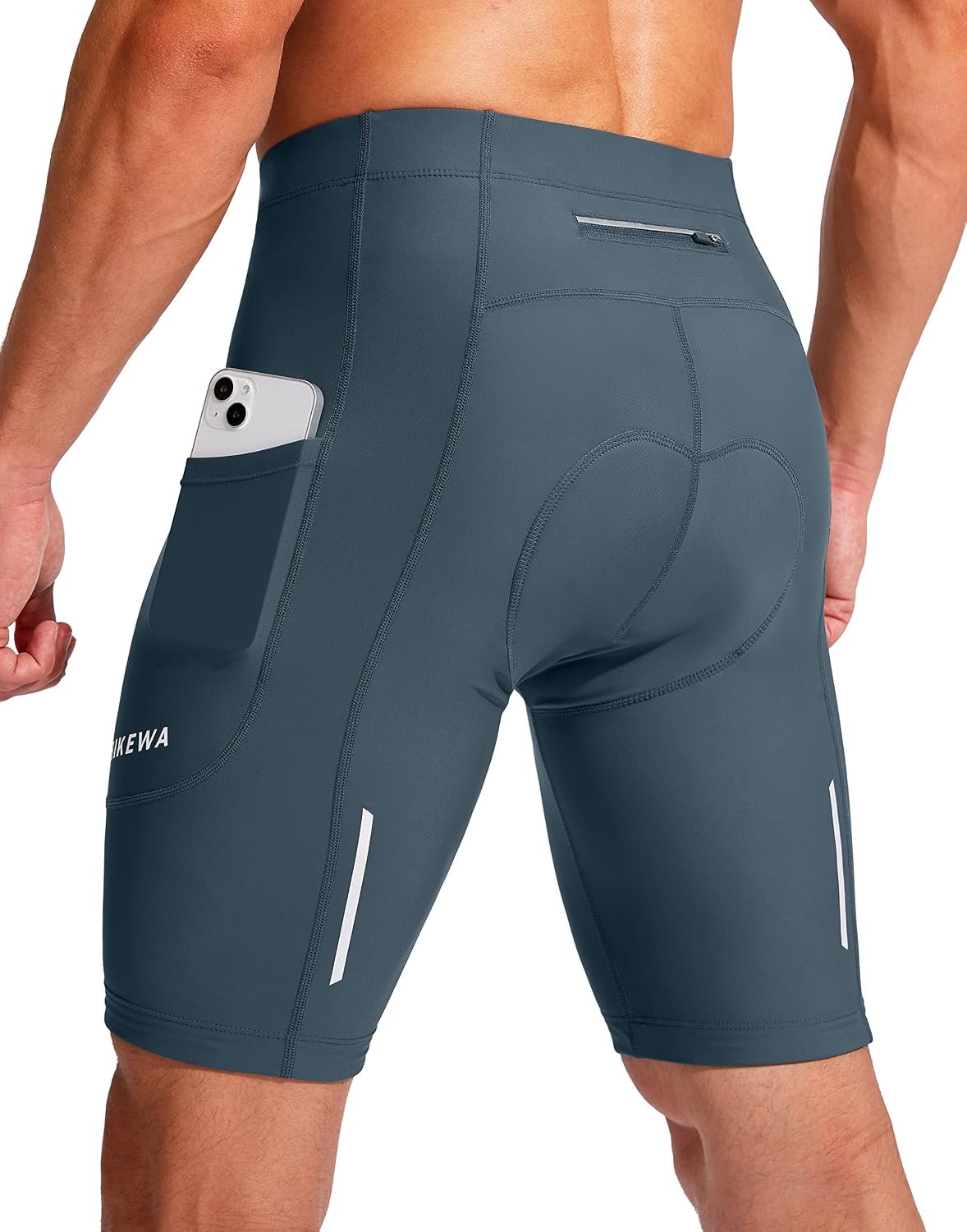 Shorts de ciclismo hombre acolchado 3D, UPF 50+, azul grisáceo M