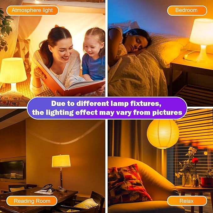 Bombillas ámbar para dormir, bloqueo de luz azul, A19 de 9 W (equivalente a 60 vatios), bombillas tenues para lámpara, bombilla cálida de 1800 K, E26 para un sueño saludable, dormitorio