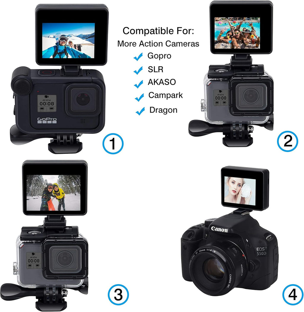Pantalla LCD Suptig para selfies, compatible con GoPro Hero 9, Hero 8, Hero 7, Hero 6, Hero 5, Hero 4, 3+, 3 y AKASO Campark SLR More Action Cam. 2.0 pulgadas. Resistencia al agua IP68.
