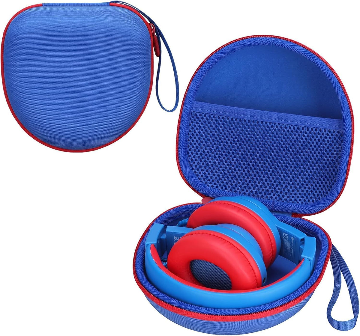 Estuche para Auriculares Infantiles – Solo Estuche, Sin Auriculares – Compatible con iClever, JLab JBuddies, eKids, EarFun, IMYB y Más | Azul con Borde Rojo